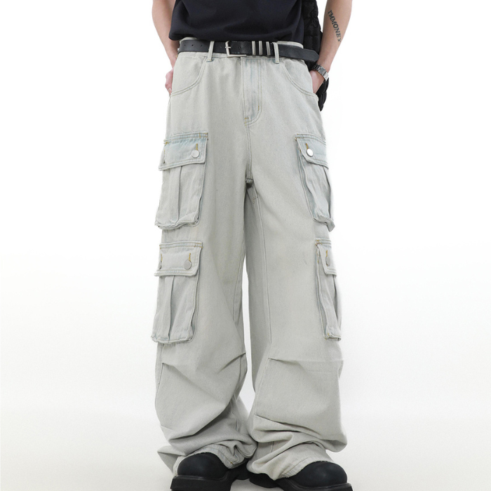 Multi-pocket Cargo Loose Straight Jeans K0136