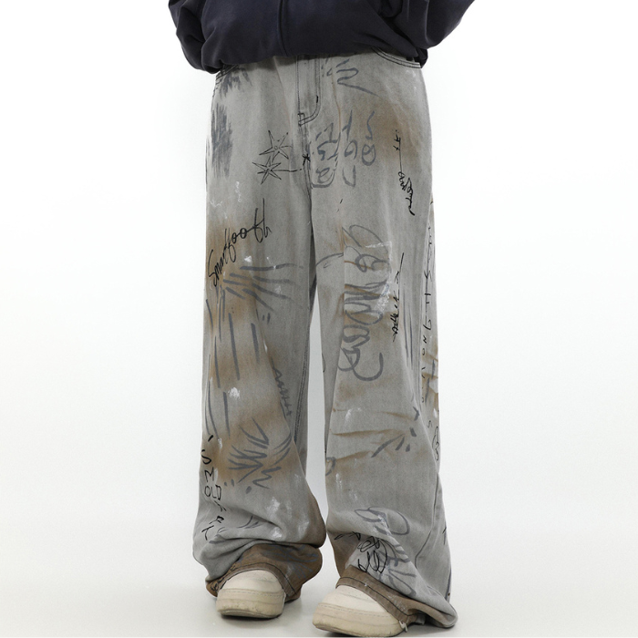 Graffiti Straight Loose Long Jeans K0139