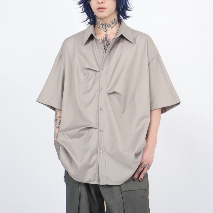 High-end Pleated Short-sleeved Shirt K0163