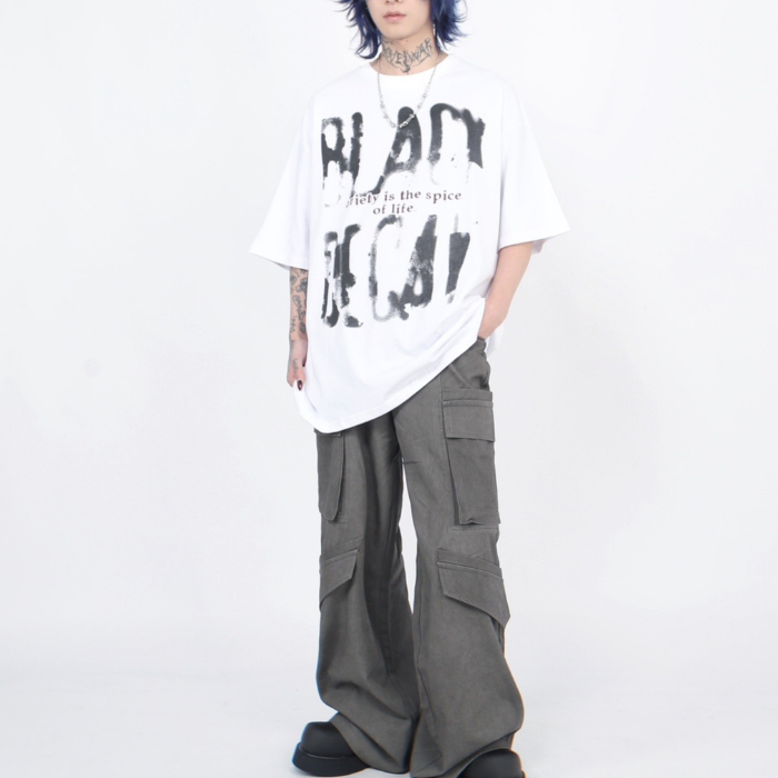 Blur Graffiti Printed Short-sleeved T-shirt K0166