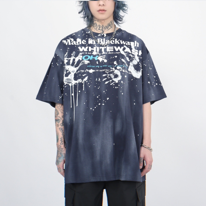 Hand-painted Splashed Letter Short-sleeved T-shirt K0169