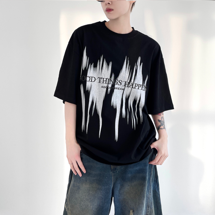 Letter Abstract Printed Short-sleeved T-shirt K0198
