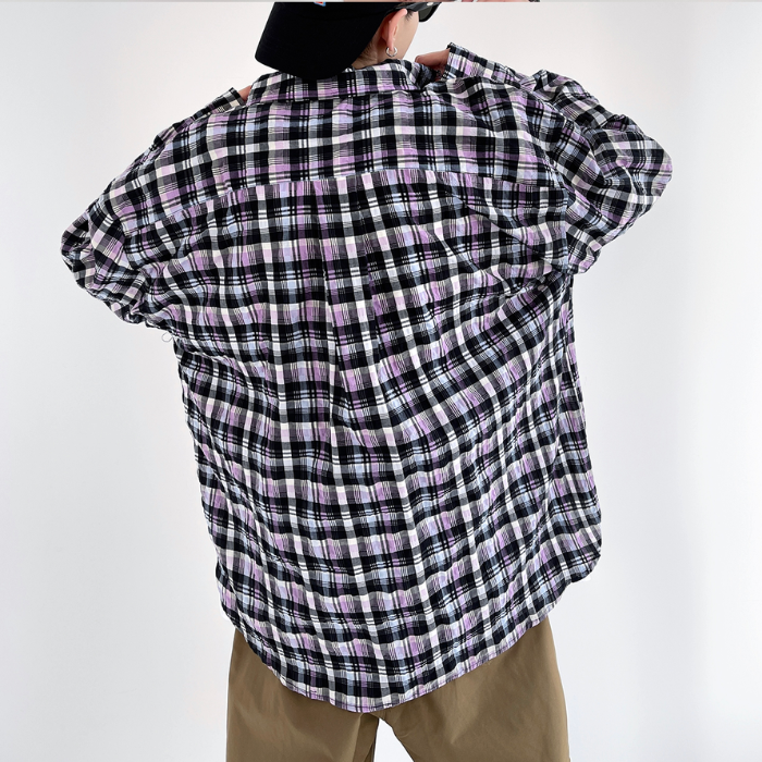 Loose Casual Plaid Long-sleeved Shirt K0196