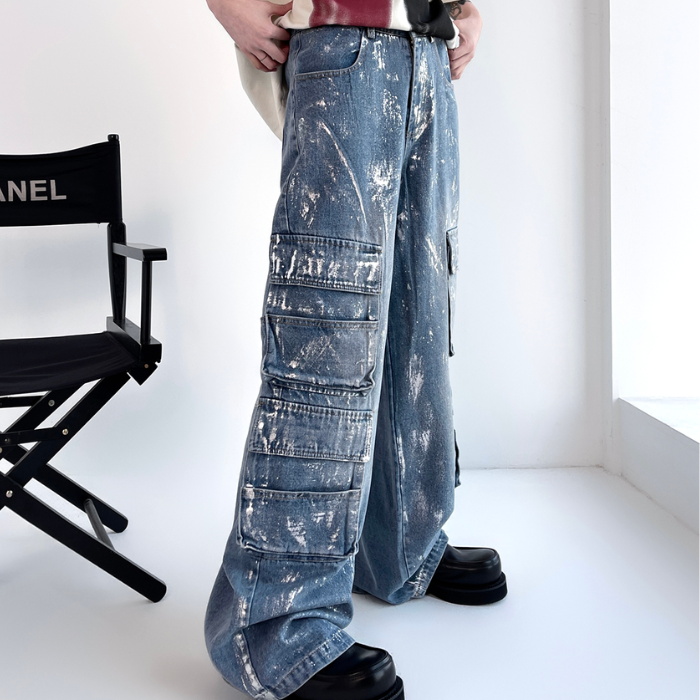 Multi-pocket Loose Straight Jeans K0207