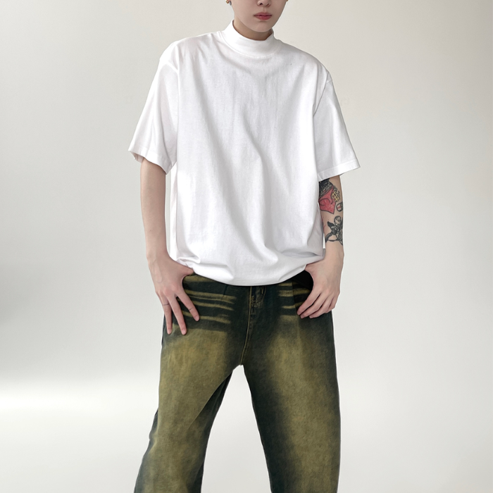 Turtlenneck Soid Color Short-sleeved T-shirt K0292