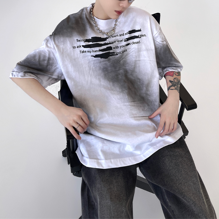 Color Small Letter Printed Short-sleeved T-shirt K0294