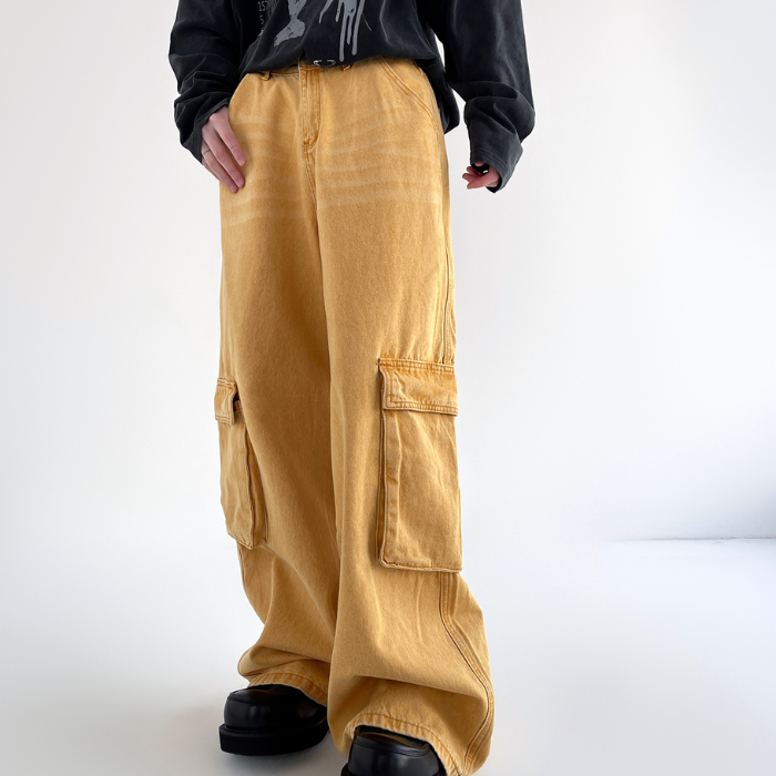 Pocket Wide-leg Loose Straight Jeans K0333