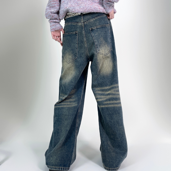Washed Loose Straight-leg Jeans K0339