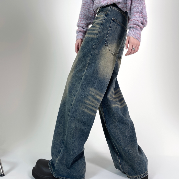 Washed Loose Straight-leg Jeans K0339