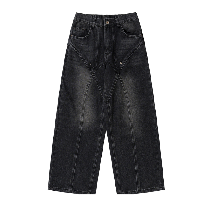 Loose Cross-stitching Wide-leg Jeans K0341