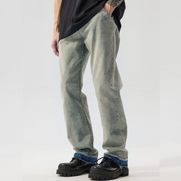 Spliced Hem Straight-leg Jeans K0356