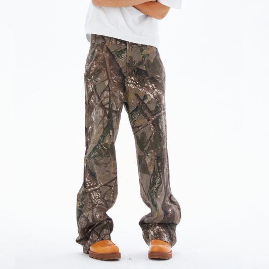 Camouflage Distressed Straight Loose Pants K0381
