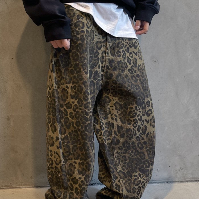 【OUTLET/即納】ヒョウ柄ワイドレッグヘビーパンツ K0198