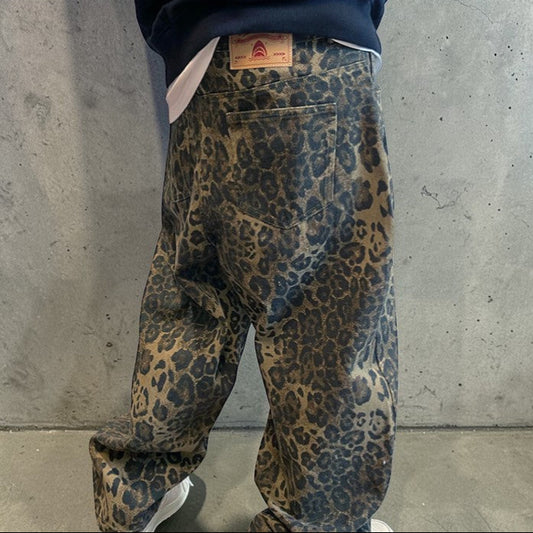 ヒョウ柄ワイドレッグヘビーパンツ K0198