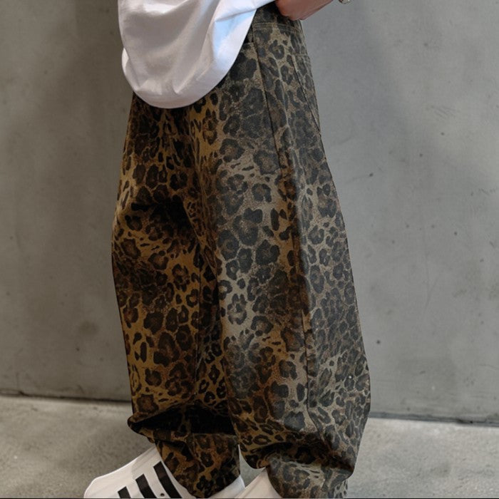 【OUTLET/即納】ヒョウ柄ワイドレッグヘビーパンツ K0198