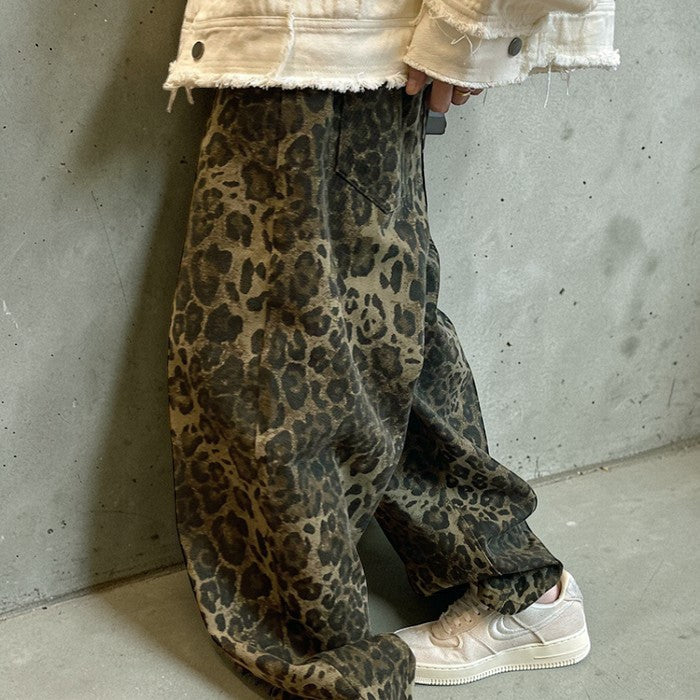 【OUTLET/即納】ヒョウ柄ワイドレッグヘビーパンツ K0198