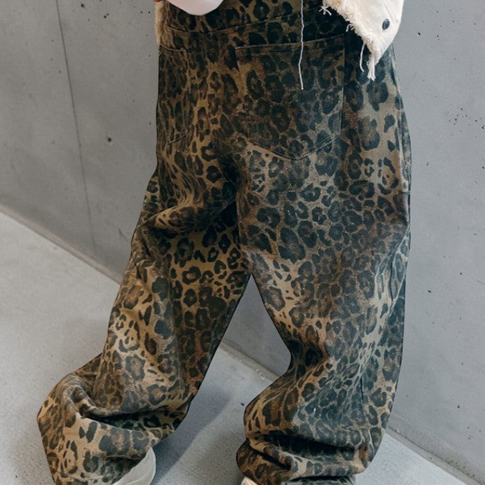 【OUTLET/即納】ヒョウ柄ワイドレッグヘビーパンツ K0198