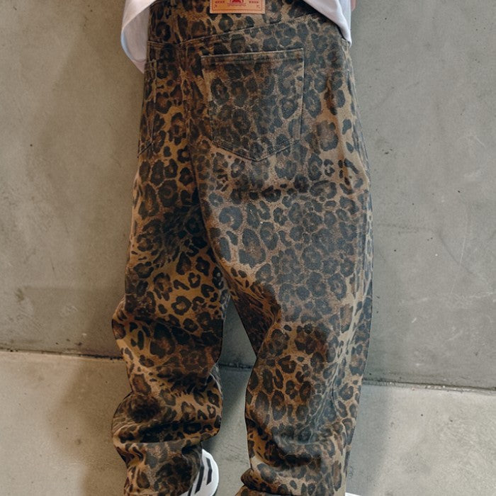 【OUTLET/即納】ヒョウ柄ワイドレッグヘビーパンツ K0198