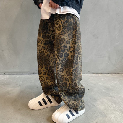 【OUTLET/即納】ヒョウ柄ワイドレッグヘビーパンツ K0198