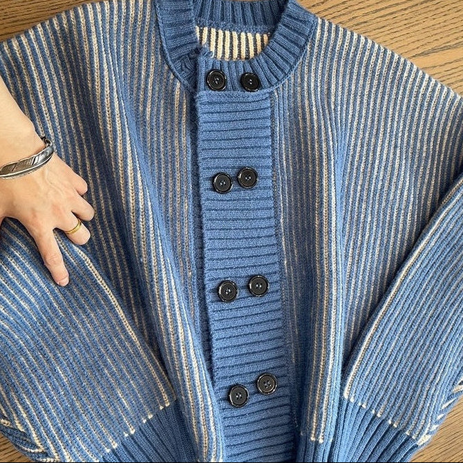 ストライプリブワイドカーディガン K0786