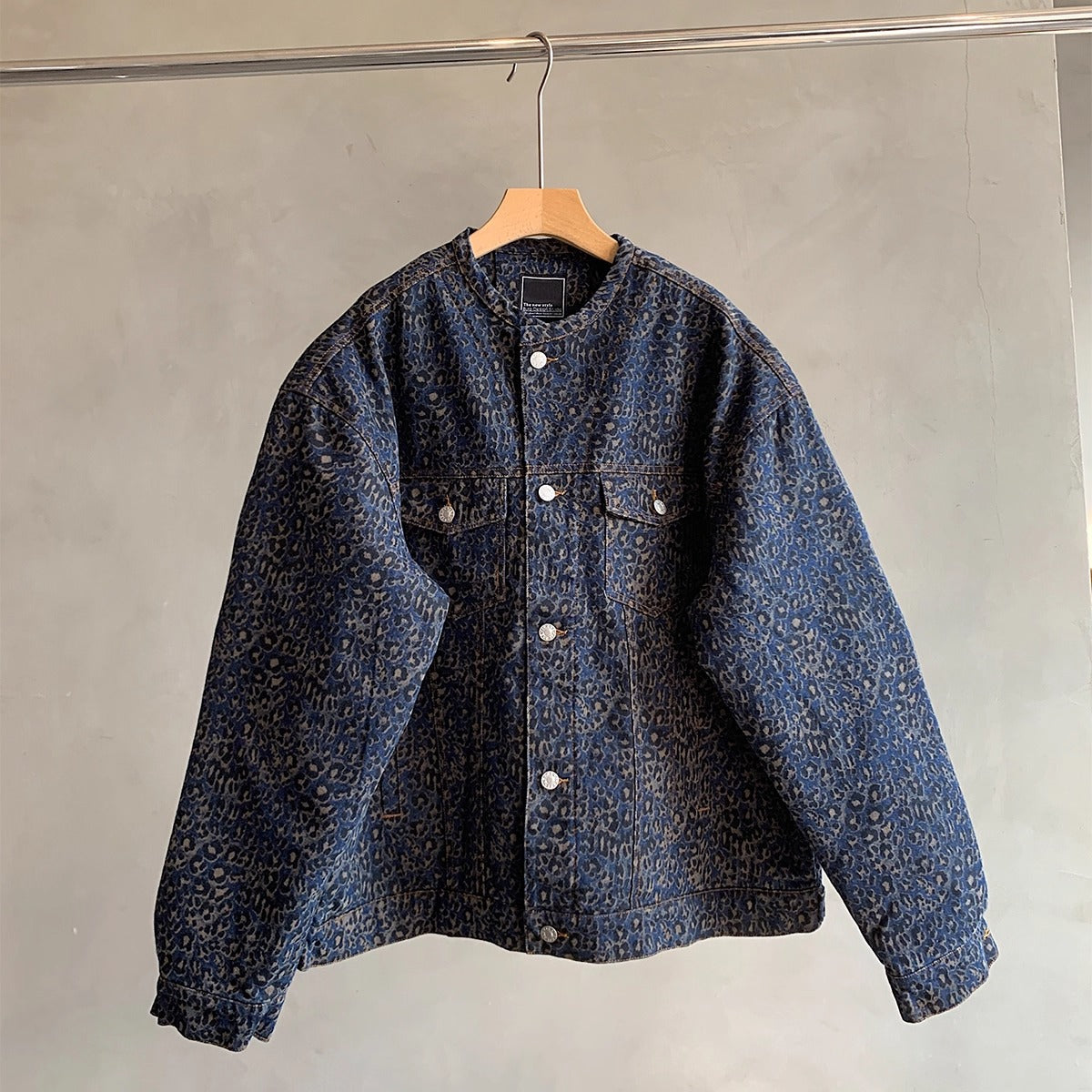 レオパードパターンノーカラーデニムジャケット K0732