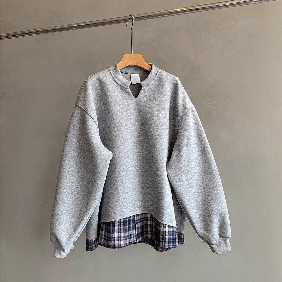 レイヤードチェックヘムスウェット K0695