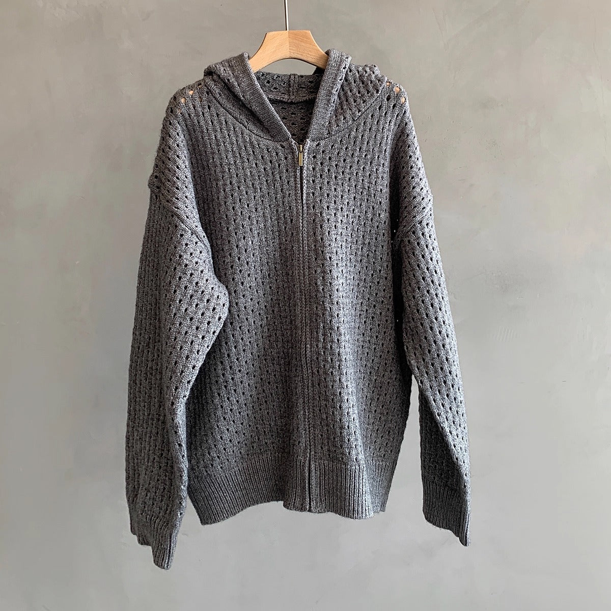 リラックスメッシュテクスチャニットパーカー K0682