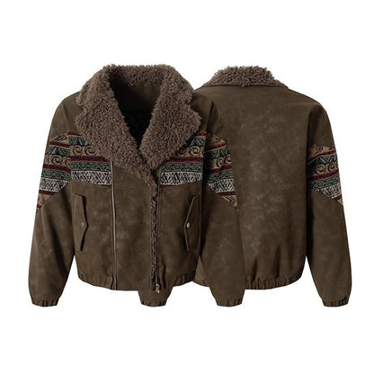 エスニックパターンボアカラーフェイクレザーブルゾン K0734