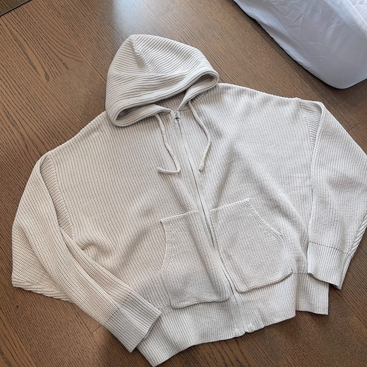 オーバーサイズワッフルニットジップパーカー K0703