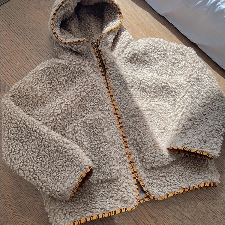 タイガーパイピングカーリーファーフーディブルゾン K0741