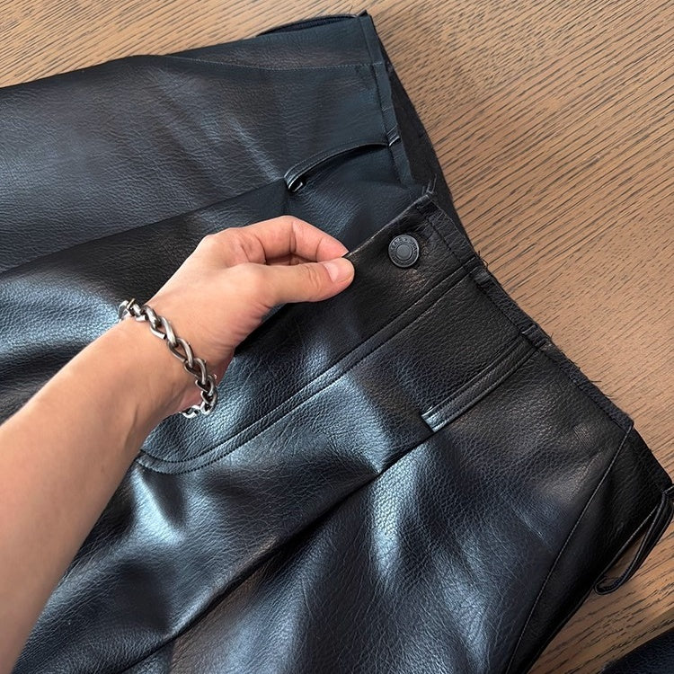 タックデザインPUレザーワイドパンツ K0698