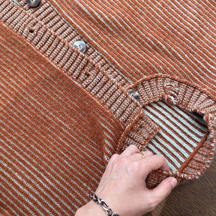 ヴィンテージストライプルーズニットカーディガン K0747