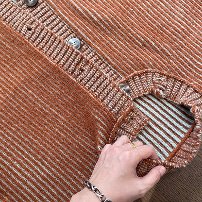 ヴィンテージストライプルーズニットカーディガン K0747