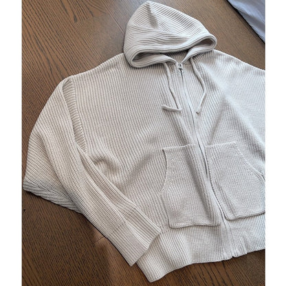 オーバーサイズワッフルニットジップパーカー K0703