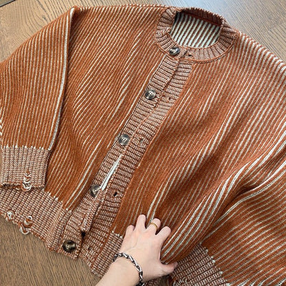 ヴィンテージストライプルーズニットカーディガン K0747