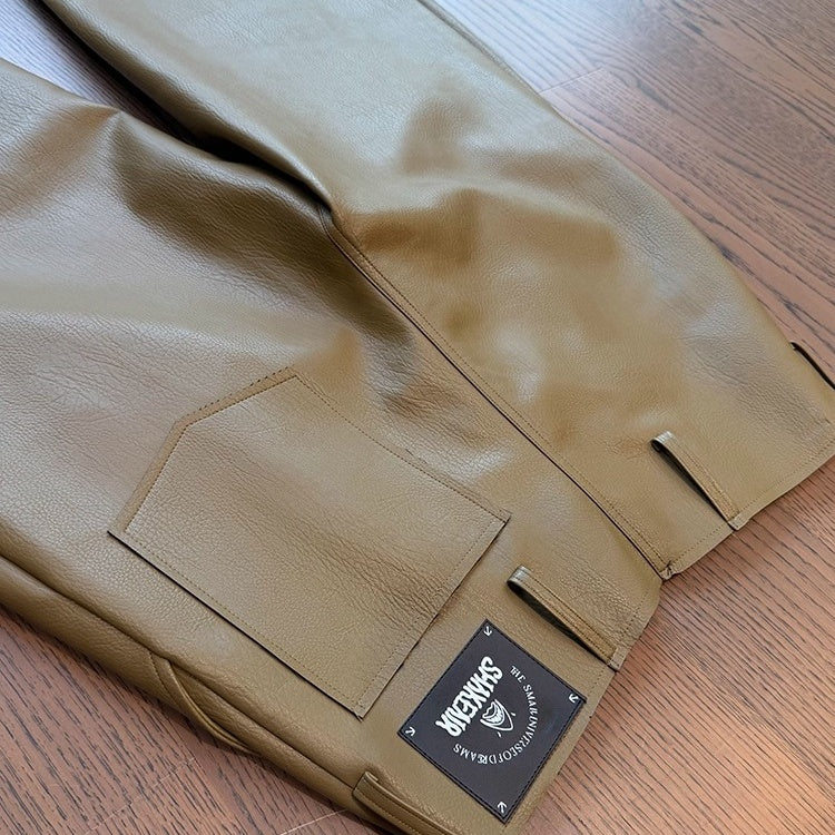 タックデザインPUレザーワイドパンツ K0698