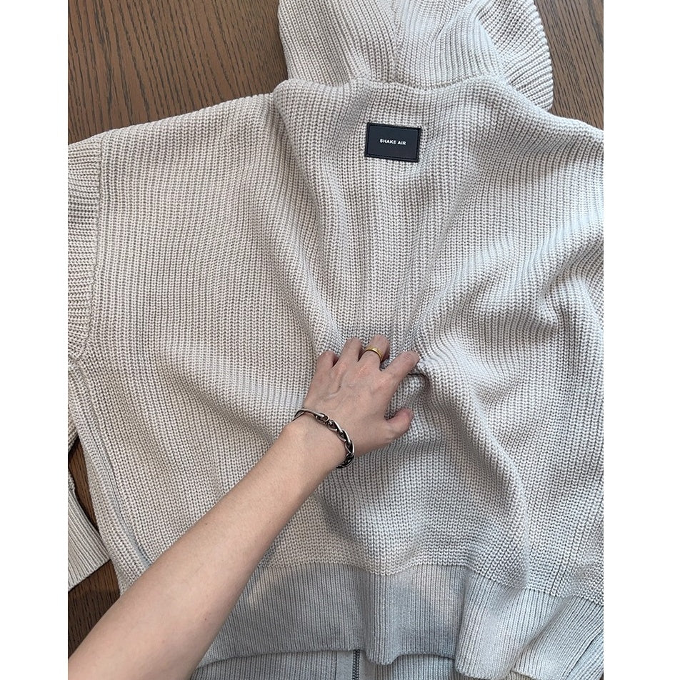 オーバーサイズワッフルニットジップパーカー K0703