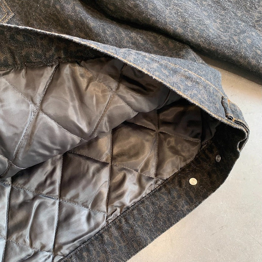 レオパードパターンノーカラーデニムジャケット K0732