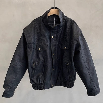 スタンドカラーワークレザージャケット K0776