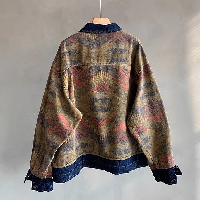 エスニックパターンデニムワークジャケット K0777