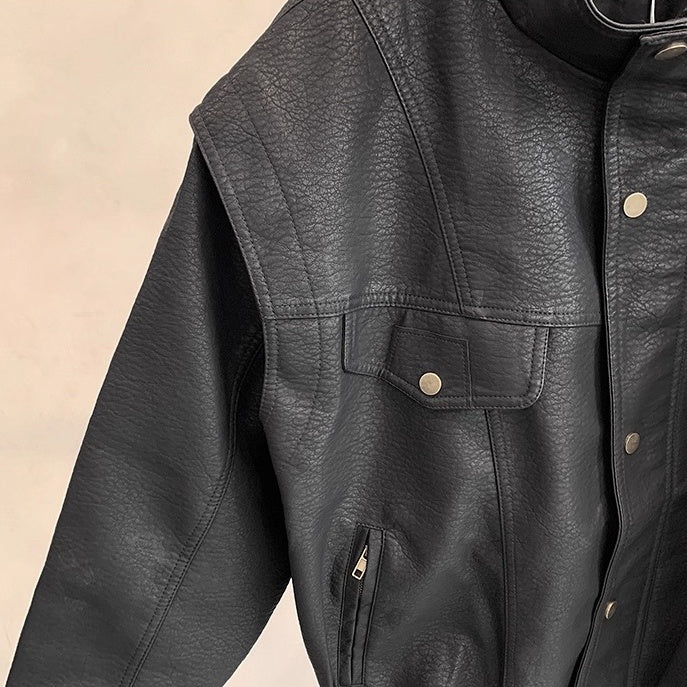 スタンドカラーワークレザージャケット K0776