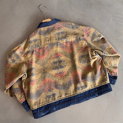 エスニックパターンデニムワークジャケット K0777