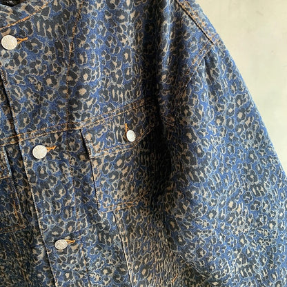 レオパードパターンノーカラーデニムジャケット K0732