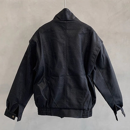 スタンドカラーワークレザージャケット K0776