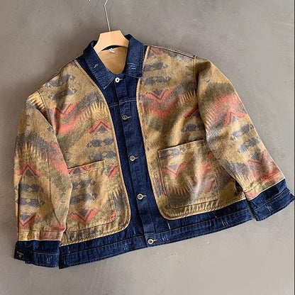 エスニックパターンデニムワークジャケット K0777