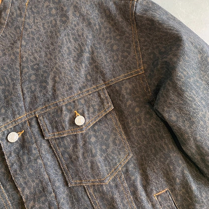レオパードパターンノーカラーデニムジャケット K0732