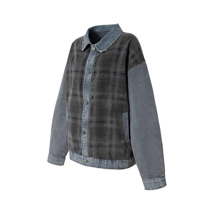 チェックデニムコンビネーションジャケット K0859