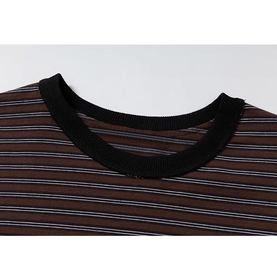 サイドボタンレトロボーダーロングTシャツ K0860