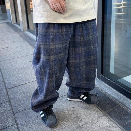 【OUTLET/即納】チェック柄 ルーズテーパードパンツ K0524