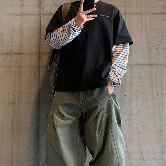 レイヤードボーダーロングスリーブTシャツ K0877